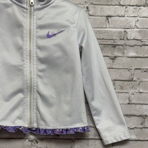 Nike 3T Toddler White Full Zip White Jacket Purple Polka Dot Trim - Picture 4 of 15